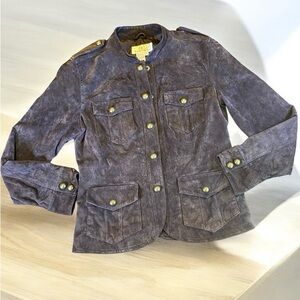 Women's Jacket Leather Suede M Medium Brown Flare Coat Style Pockets By ARIA